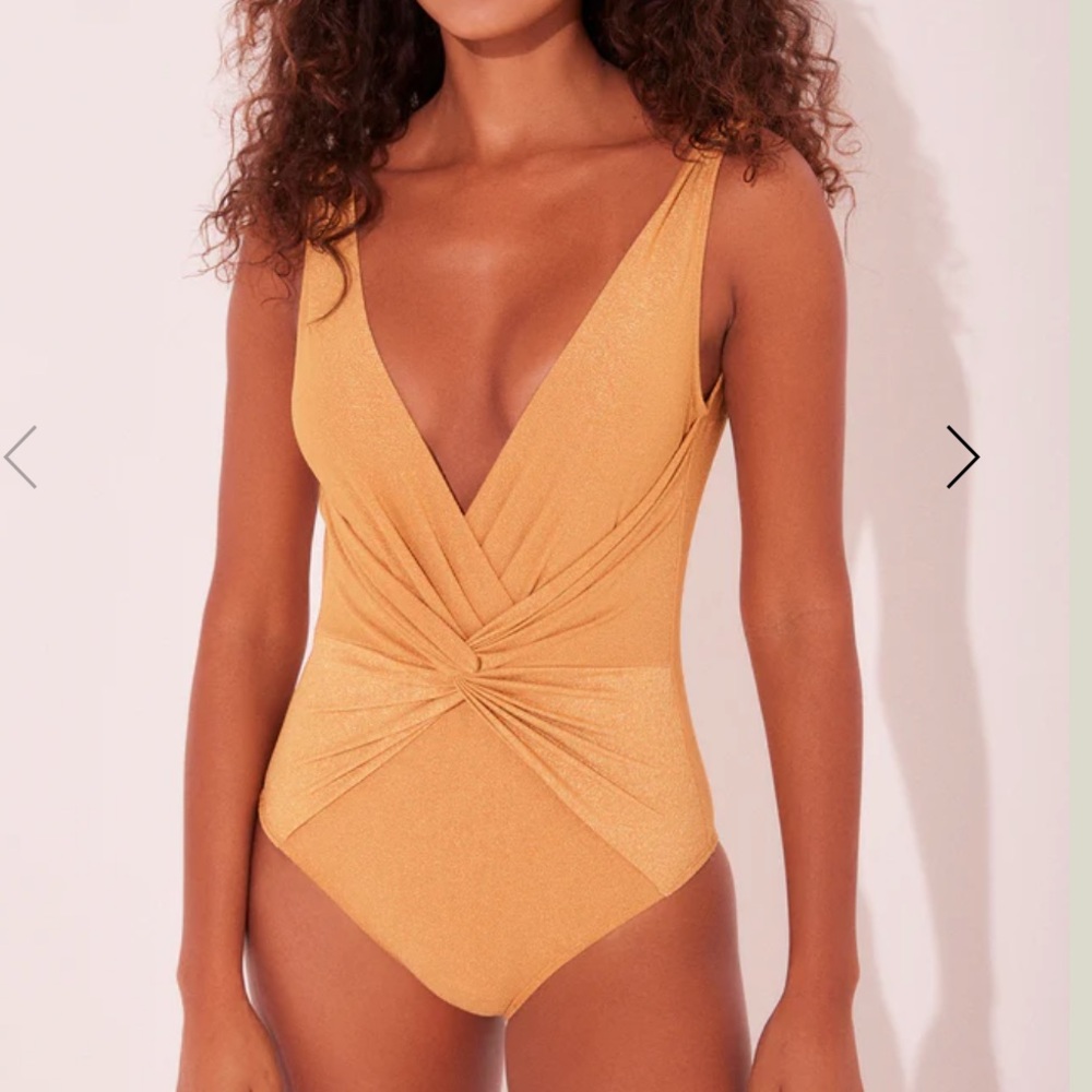 AGUA DE COCO Orange Apricot Criss Crossed With Hoop Strappy One Piece Size M - Picture 3 of 8